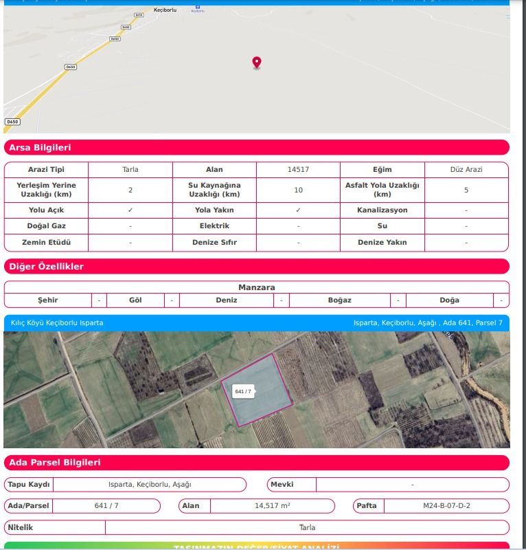 ısparta keçiborlu aşağı mahallesinde satılık tarlalar