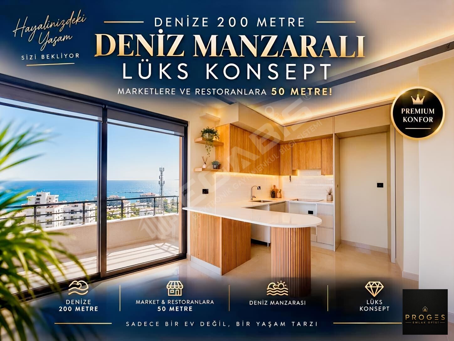 PROGES'TEN MARKETLERE 50MT DENİZE 200MT DENİZ MANZARALI