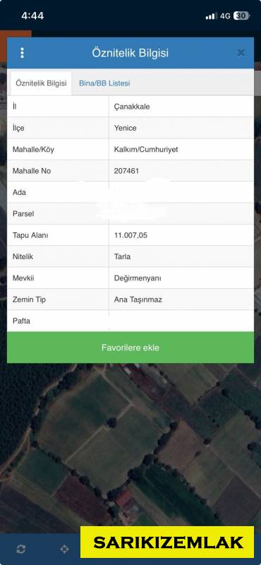 Yenice Cumhuriyet Mah (Kalkım Köyü)`daTarla. - 2